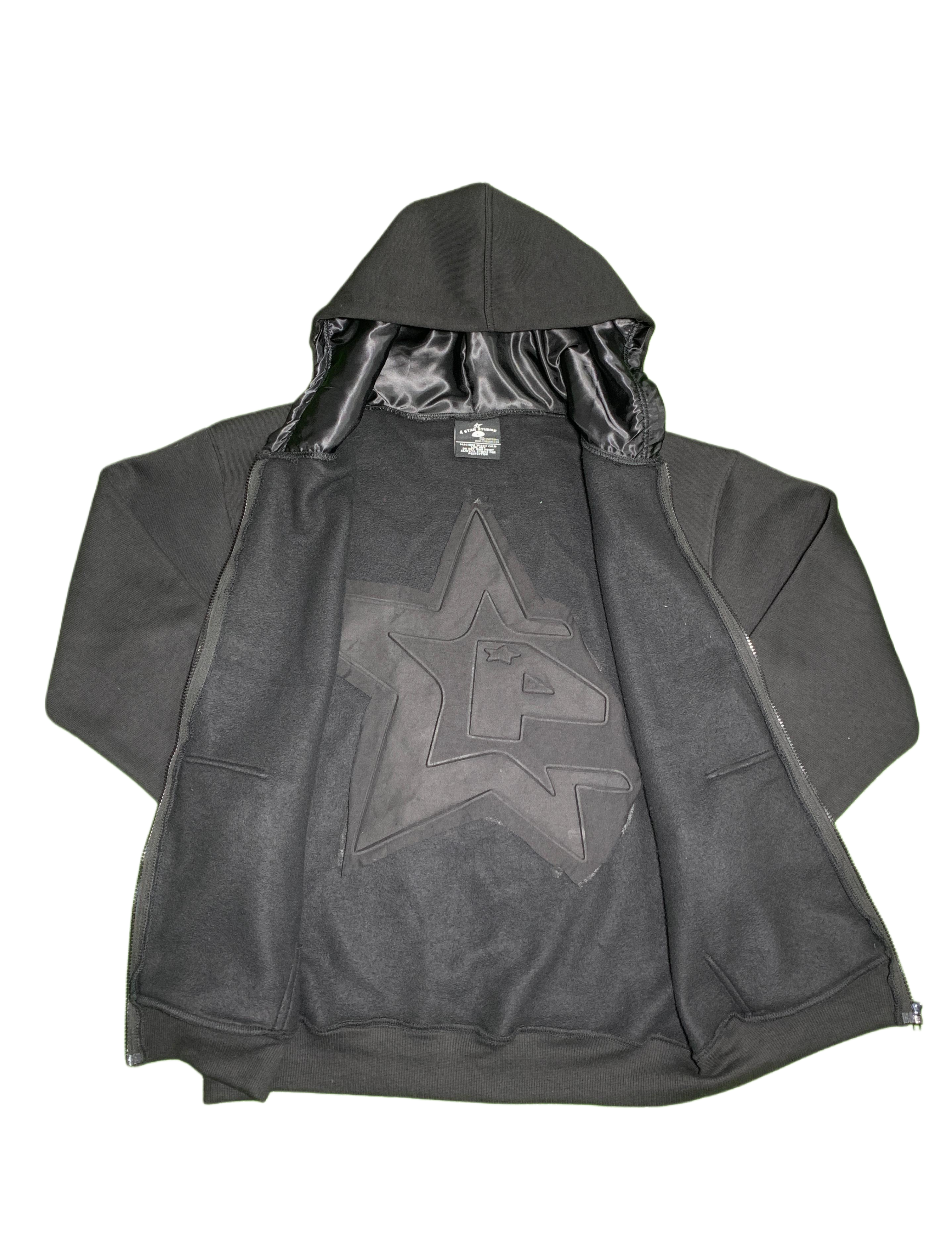 Black ‘4 Star’ Embossed Zip-Up Hoodie