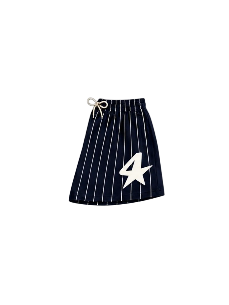 SH- Navy N White Pinstripe 5 Inch Mesh Shorts