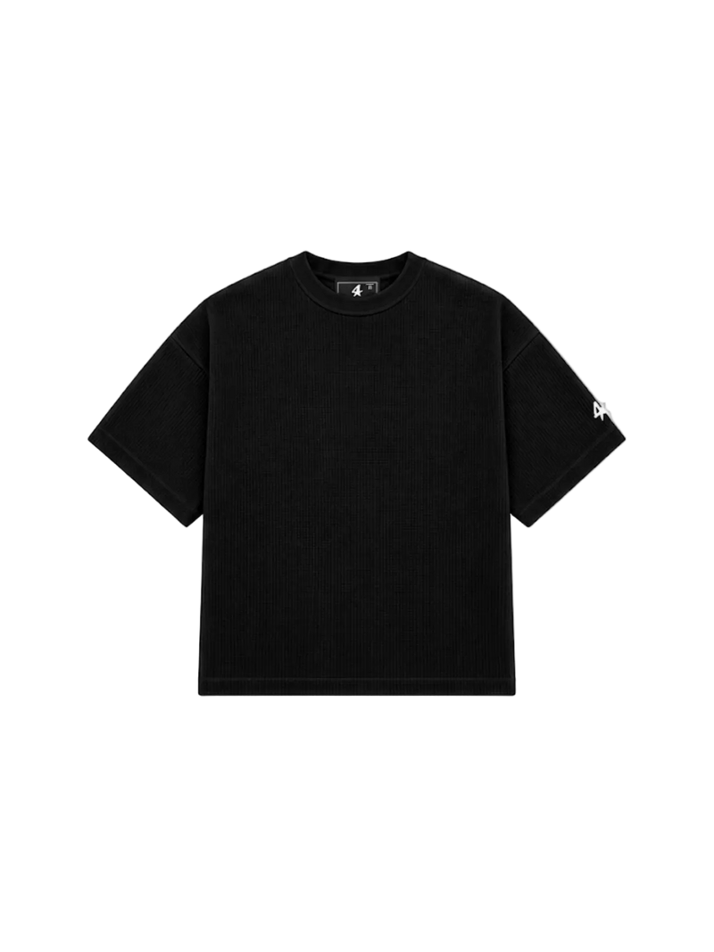 TS- Waffle-Knit Panel Oversized Tee — Black