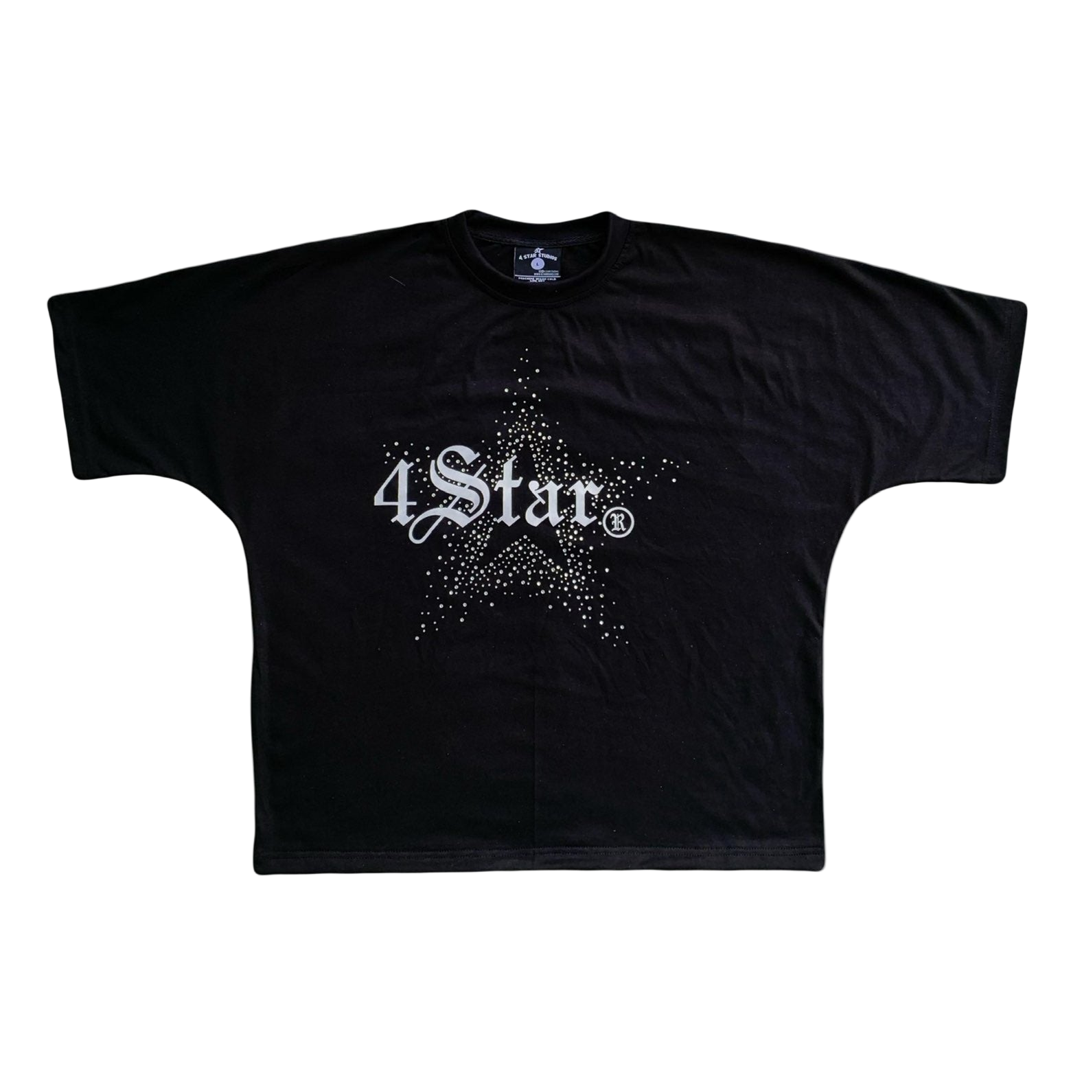 Black “Starlight Burst” Tee — The Signature 4 Star Glow