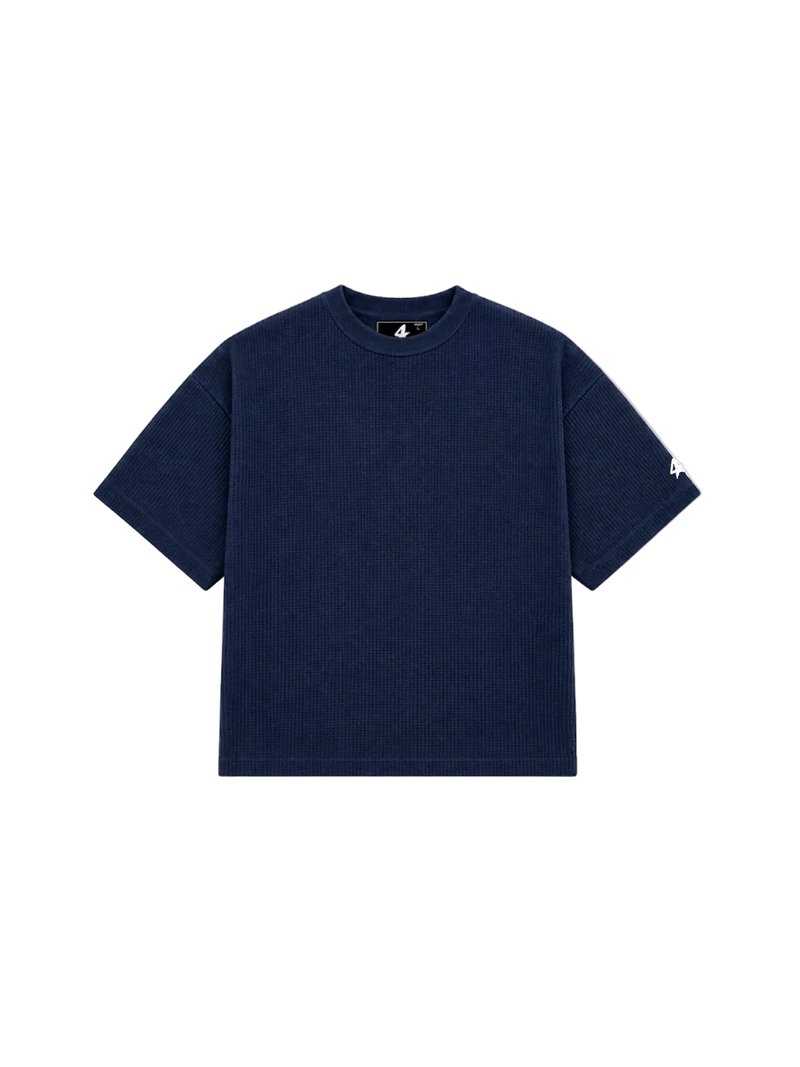 TS- Waffle-Knit Panel Oversized Tee — Blue